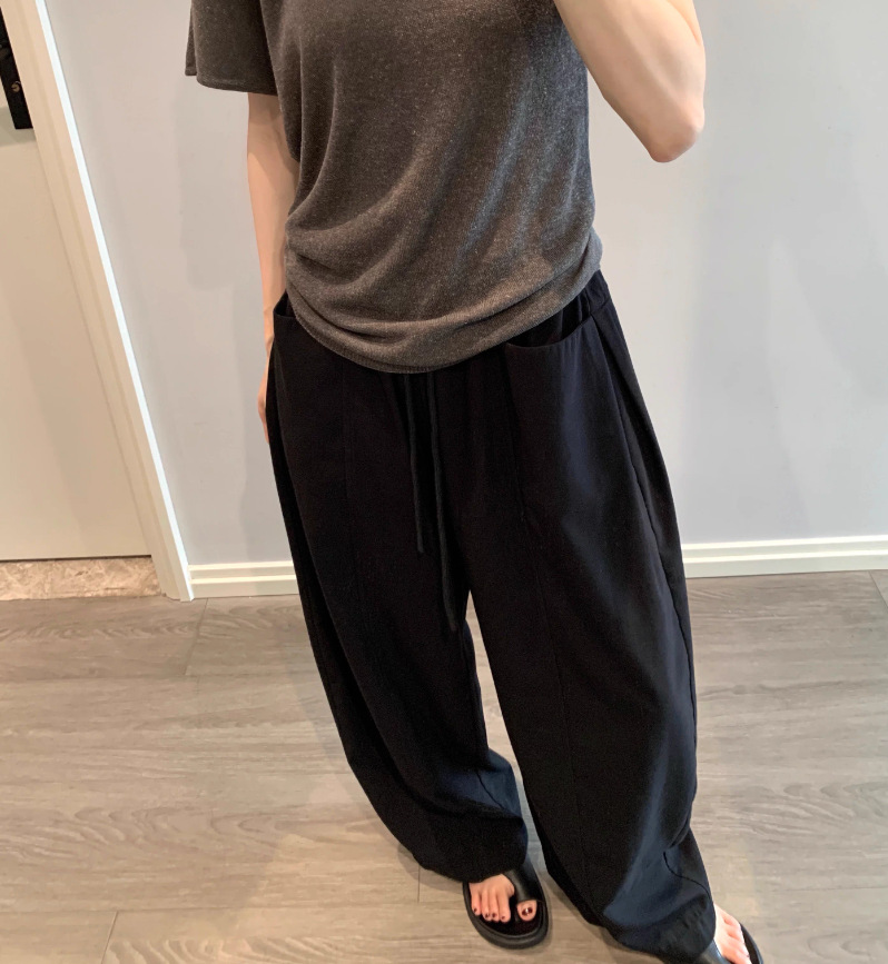 Quần culottes nữ ống rộng cạp thun dây rút vải linen mùa hè — màu đen, màu trắng ngà chi tiết 11