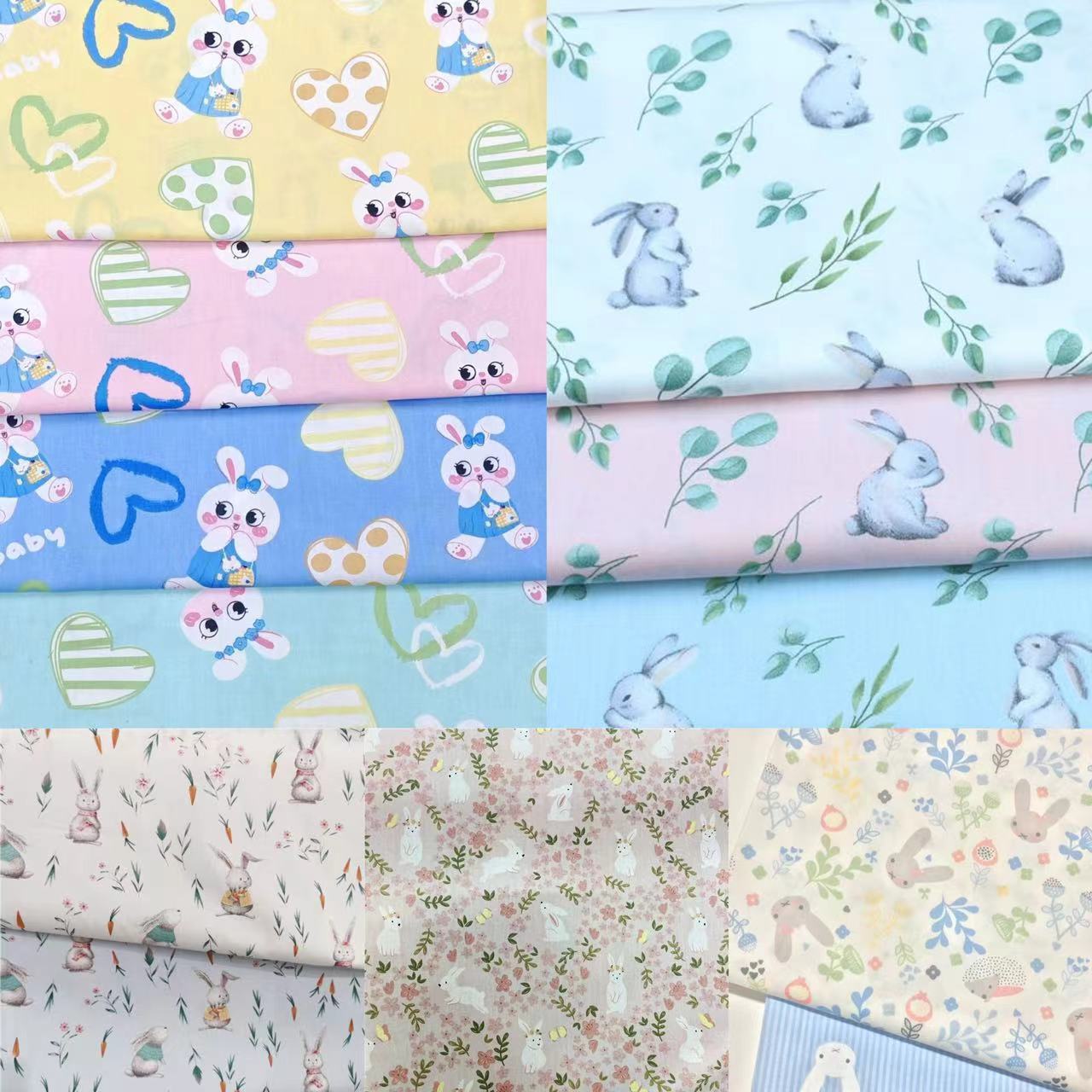 批发儿童卡通兔子133*72斜纹面料 40支纯棉印花棉布 宝宝床品布料