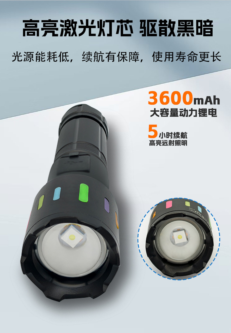Yuba Led Strong Light Flashlight Long Battery Life Ultra-Bright White Laser Zoom Rechargeable Home Outdoor Long-Range Patrol