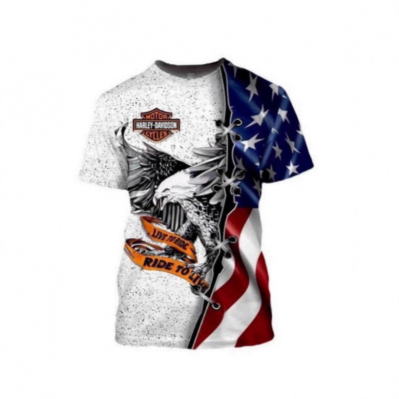 2026 European and American cross-border Amazon new men's clothing Harley motorcycle 3D digital print loose round-neck short-sleeve T-shirt 2026 European and American cross-border Amazon new men's clothing Harley motorcycle 3D digital print loose round-neck short-sleeve T-shirt