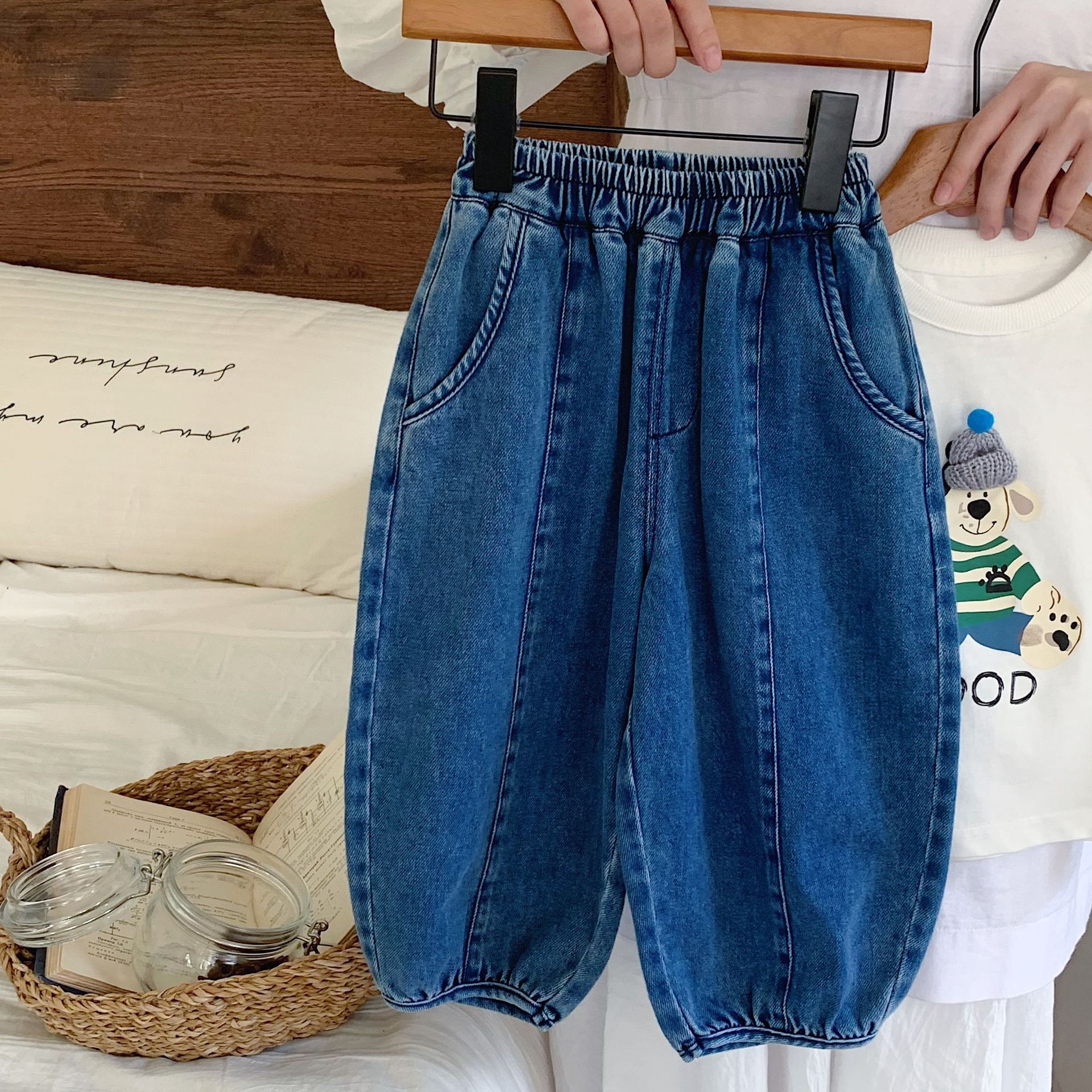 Blugi pentru copii, colecția 2024, versiunea coreeană, eleganți și versatili, cool și la modă pentru copii. Ținută frumoasă pentru bebeluși._voghion.com