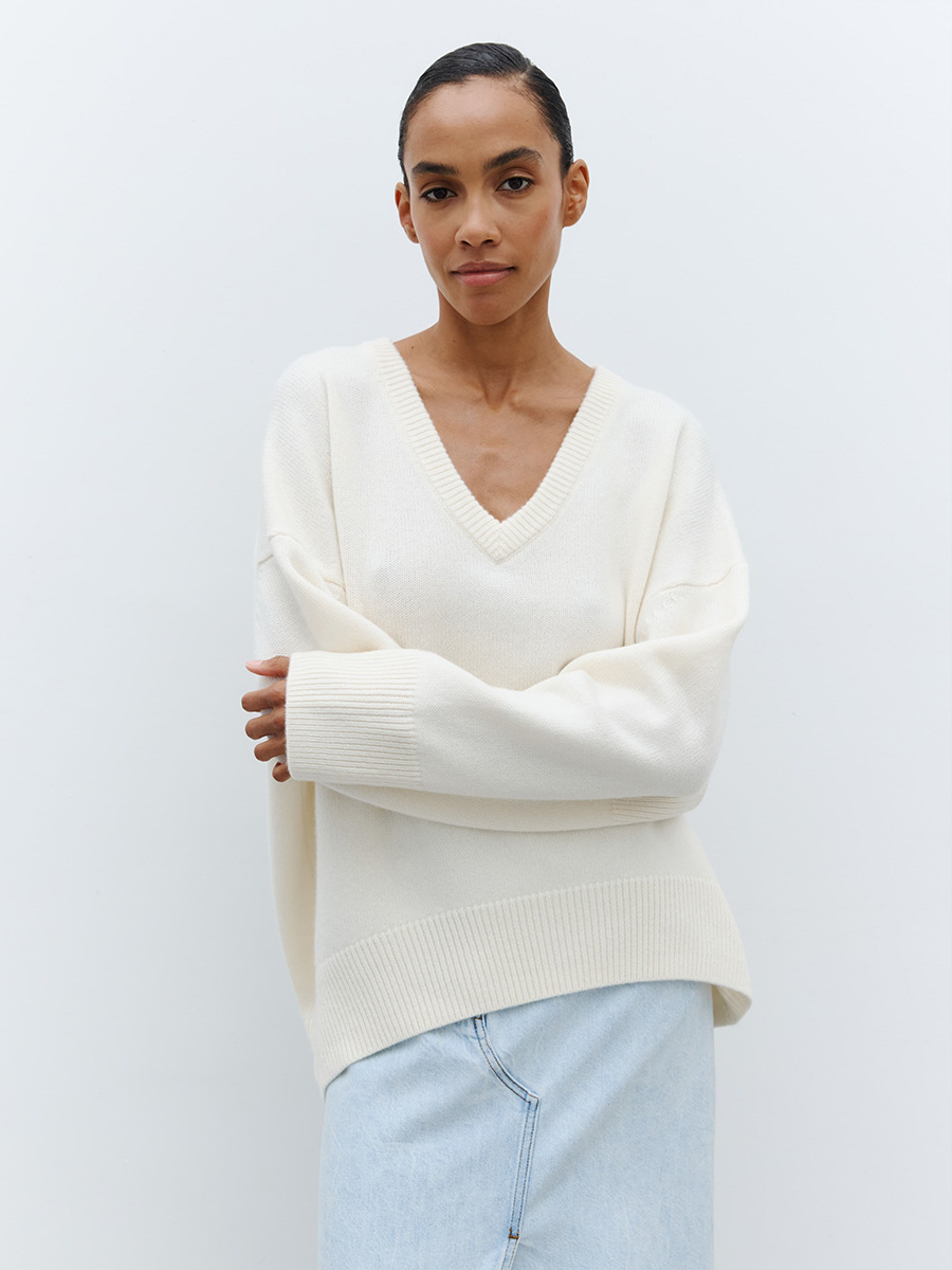 Suéter transfronterizo con cuello en V para mujer 2025 otoño e invierno Suéter de todo fósforo de color sólido europeo y americano Suéter de punto suelto de Amazon image 3