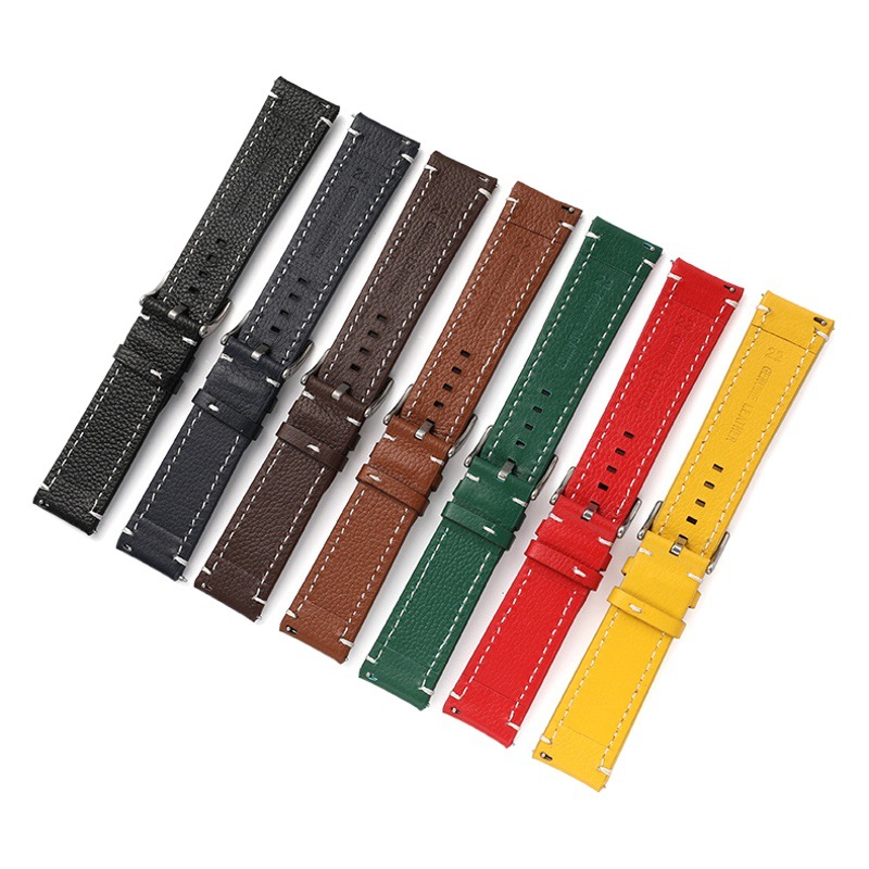 Watch Accessories: Genuine Leather Watch Strap with Lychee Pattern, Double-Sided Top-Layer Cowhide, Business Men's Watch Strap, Quick-Release Strap for Export