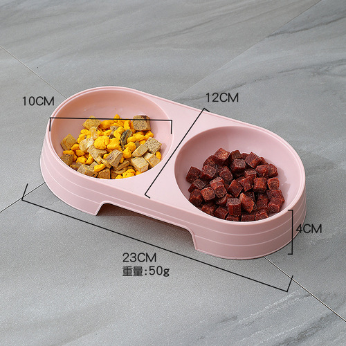 ins macaron pet double bowl wholesale small cat water bowl plastic dog bowl anti-knock over dog basin pet supplies