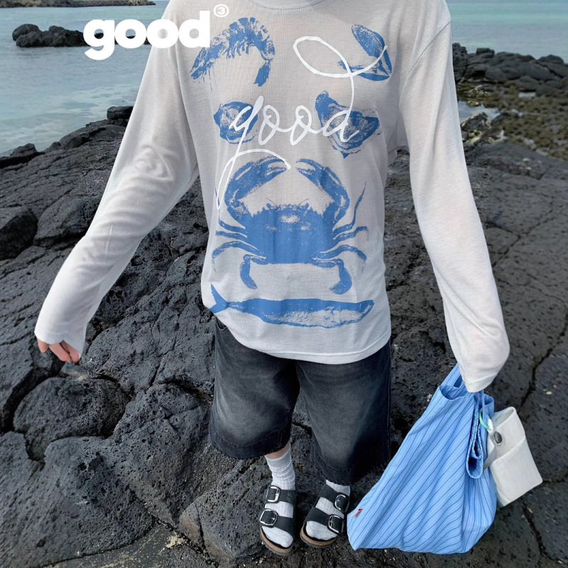 新品美好商店MeihaoStore松弛感拉满的海产印花宽松垂感长袖上衣|undefined