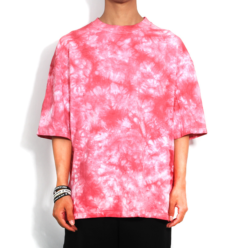 Super Plus size Street retro puro algodón 240g gota-hombro pequeño cuello redondo suelto camiseta teñida camiseta casual de los hombres