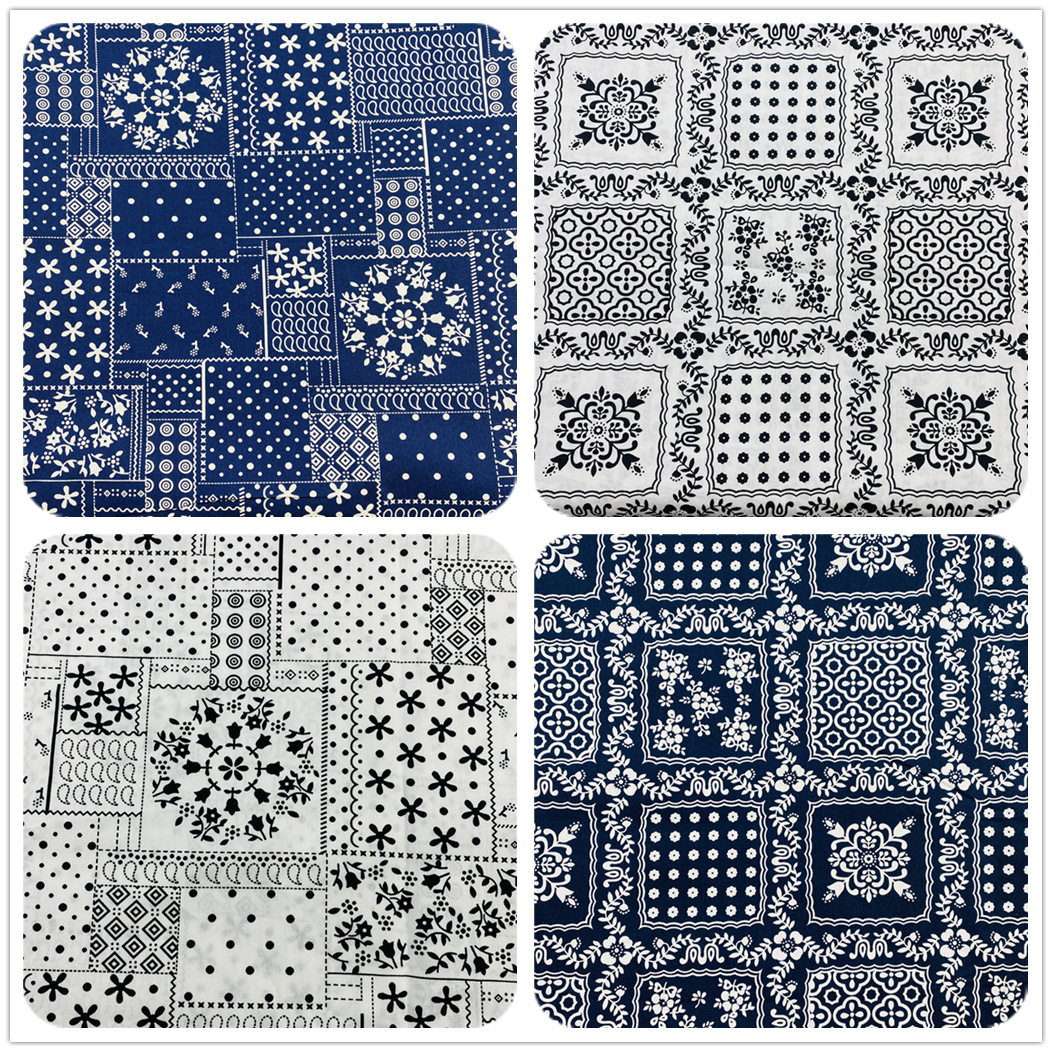 拼图方块腰果印花布 春夏新款40支府绸印琵琶花 服装DIY手工面料