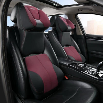 Headrest, U-Shaped Car Headrest and Lumbar - skin-texture-burgundy-color-leather-travel-one-headrest-height-adjustable