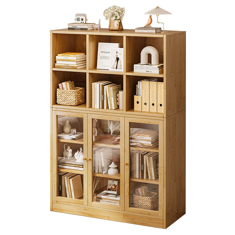 Todo el armario de almacenamiento de madera sólida estante de libros con puerta de combinación libre armario de cama trasera de suelo armario a prueba de polvo doméstico