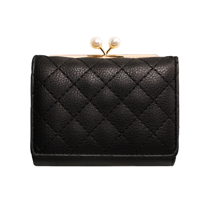 Cartera con cremallera para mujer, estilo nuevo 2024, con cierre, estilo corto triple, diseño de diamantes para estudiantes, tarjetero de PU con múltiples ranuras para tarjetas, monedero