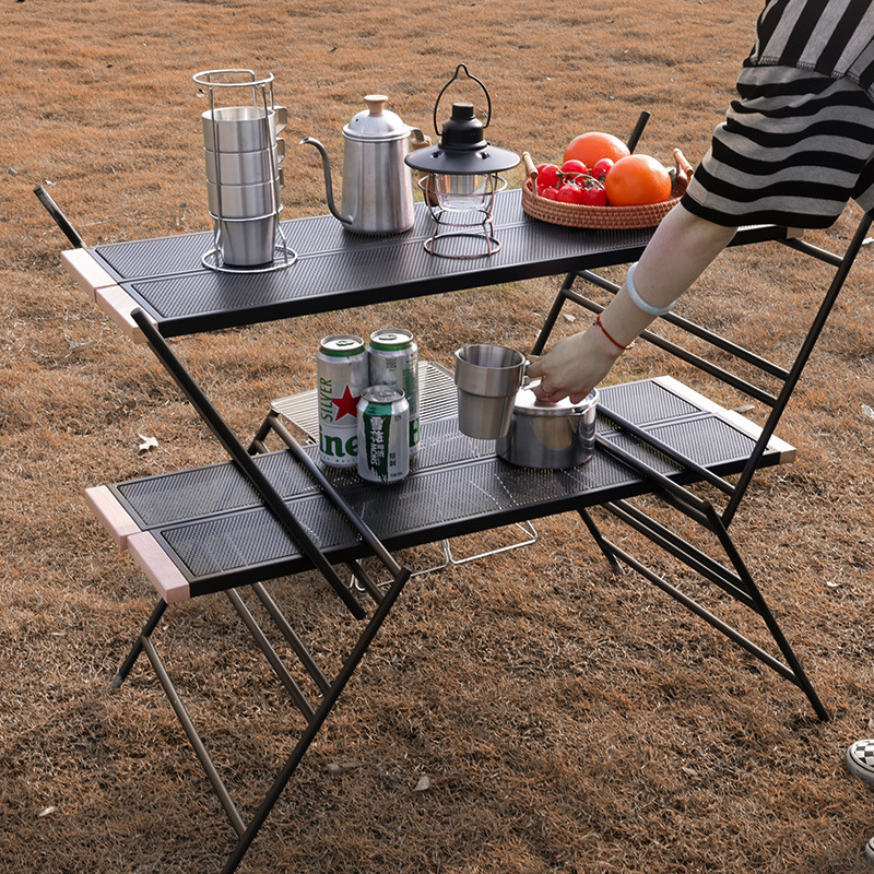 户外露营野营烧烤桌 可拼接野餐桌多功能折叠桌自驾游便携铁网桌