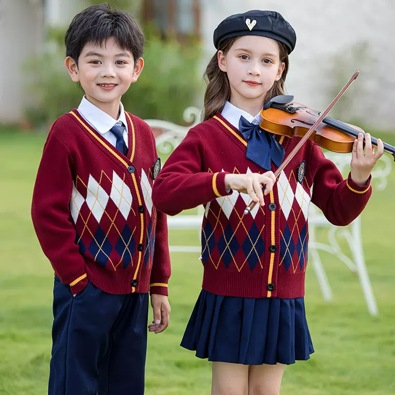小学生校服毛衣秋冬季学院风幼儿园园服儿童英伦风贵族校服三件套