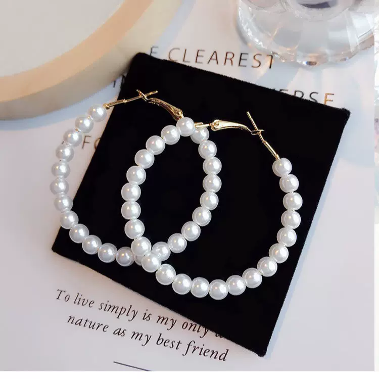 2021新款冷淡风仙女气质个性百搭珍珠夸张大圆圈耳环耳圈耳饰B302