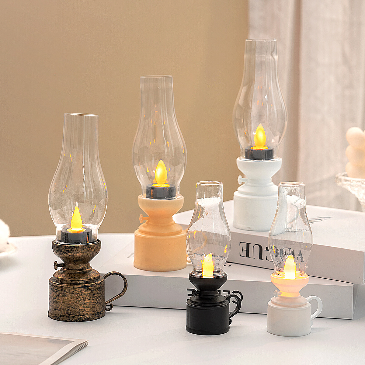跨境复古煤油灯 仿真电子led蜡烛灯 氛围感小夜灯室内装饰摆件