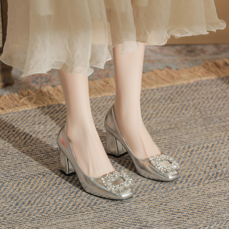 High Heel Shoes Women's 2024 New Square Head Thick Heel plus size silver Women's Shoes Plus Size Widened Rhinestone Square Buckle Small Size High Heel Shoes Women's 2024 New Square Head Thick Heel plus size silver Women's Shoes Plus Size Widened Rhinestone Square Buckle Small Size