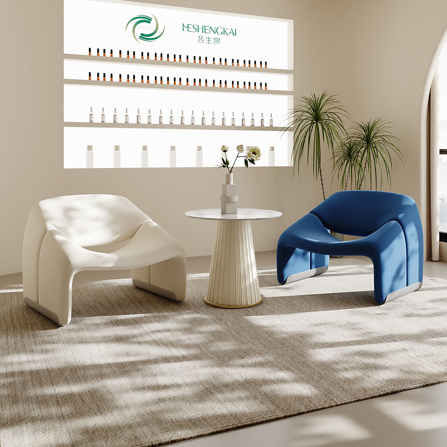 Francés color crema insofá perezoso salón de belleza club pequeño sala de estar mesa de negociación combinación de sillas