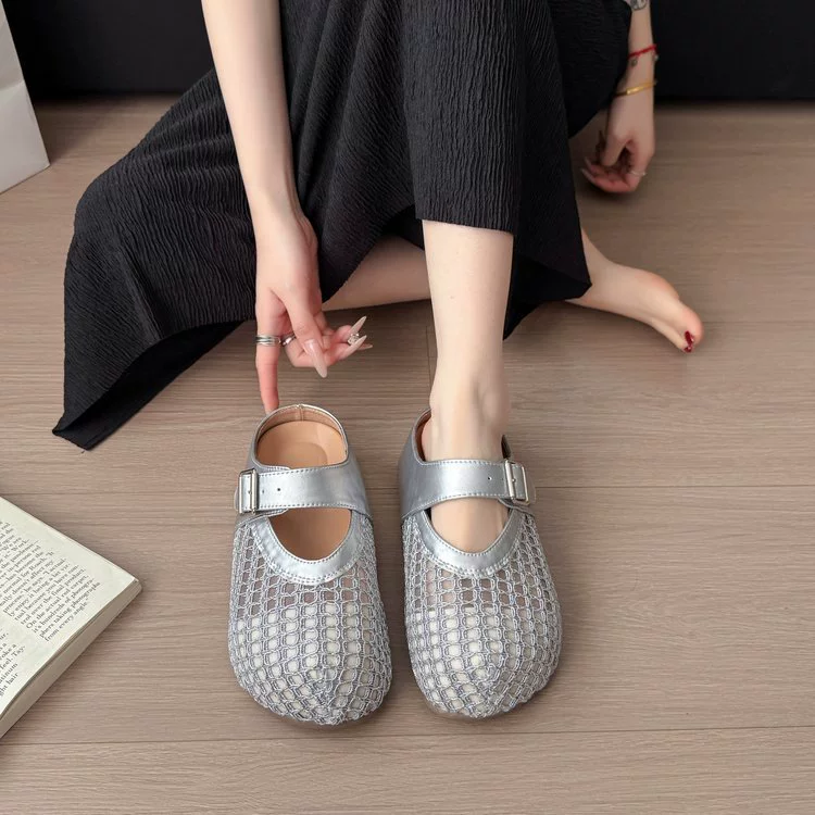Baotou half slippers women's summer outer wear 2025 new mesh breathable slippers thick-soled Boken shoes slip-on slippers