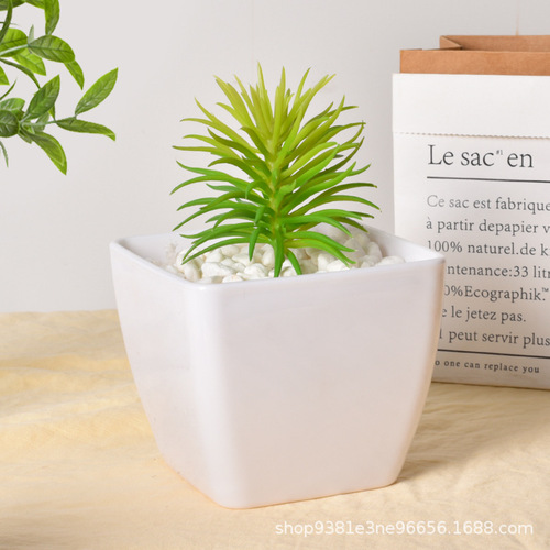 Imitation white porcelain thick succulent plant potted flower pot simple white plastic pot imitation plant desktop decoration decoration pot