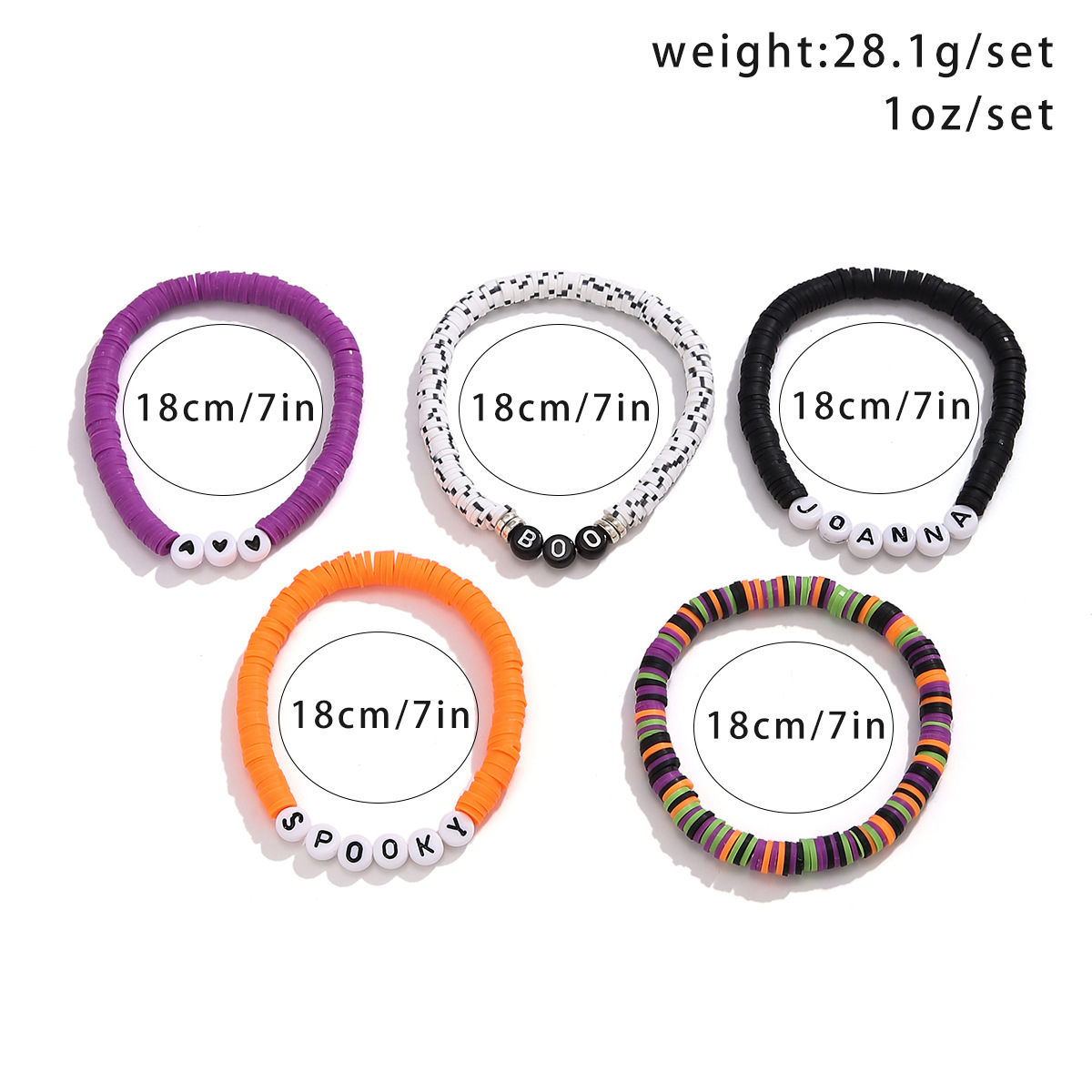 Bracelet de citrouille en perles d'Halloween, ensemble de bijoux de vacances en poterie souple, bracelet en dopamine élastique_voghion.com