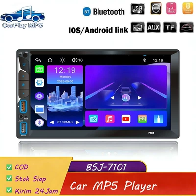 7101 Car Mp5 Bluetooth Player with High-Definition Touch Screen, Reversing Image, Fm Radio, Dual USB Ports (Car mp5)