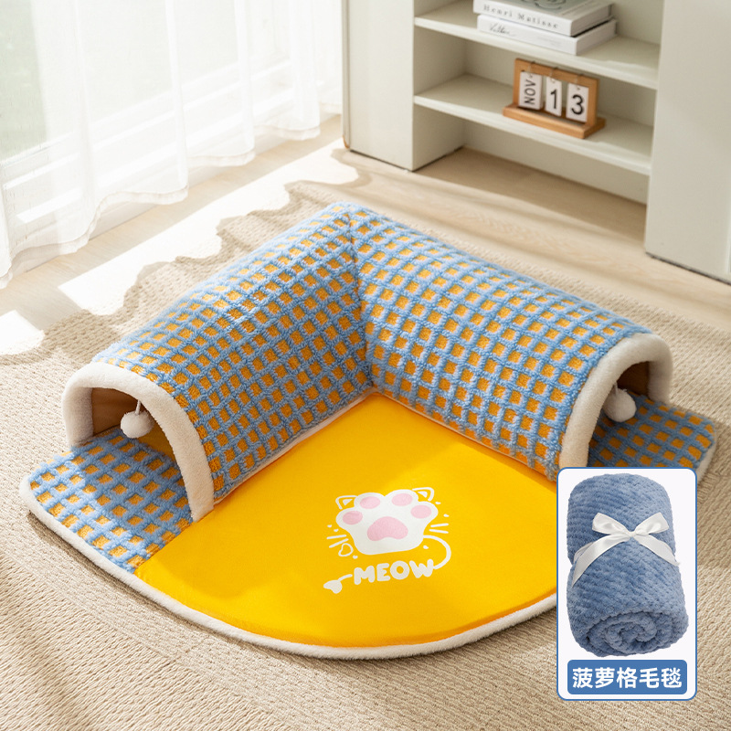 Túnel de Juego y Descanso Integrado para Gatos de Otoño e Invierno, Cama para Gatos, Juguete de Túnel para Gatos, Cama para Mascotas Cálida y Gruesa