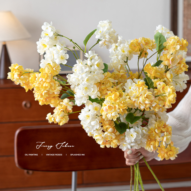 Color caramelo con ramas largas decoración de flores de cerezo flor de simulación de alto nivel realista decoración de flores de seda flor de decoración flor de decoración flor de decoración