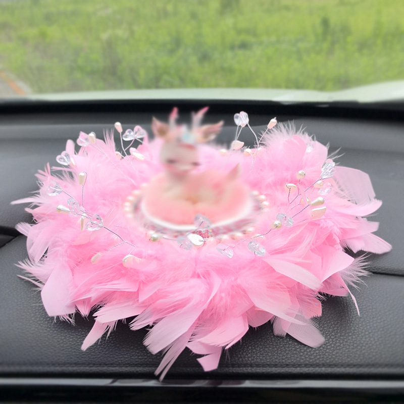 Double-layer Dream Bubble Car White Feather Anti-slip Mat Instrument Panel Decoration Mat Supplies Decorative Women