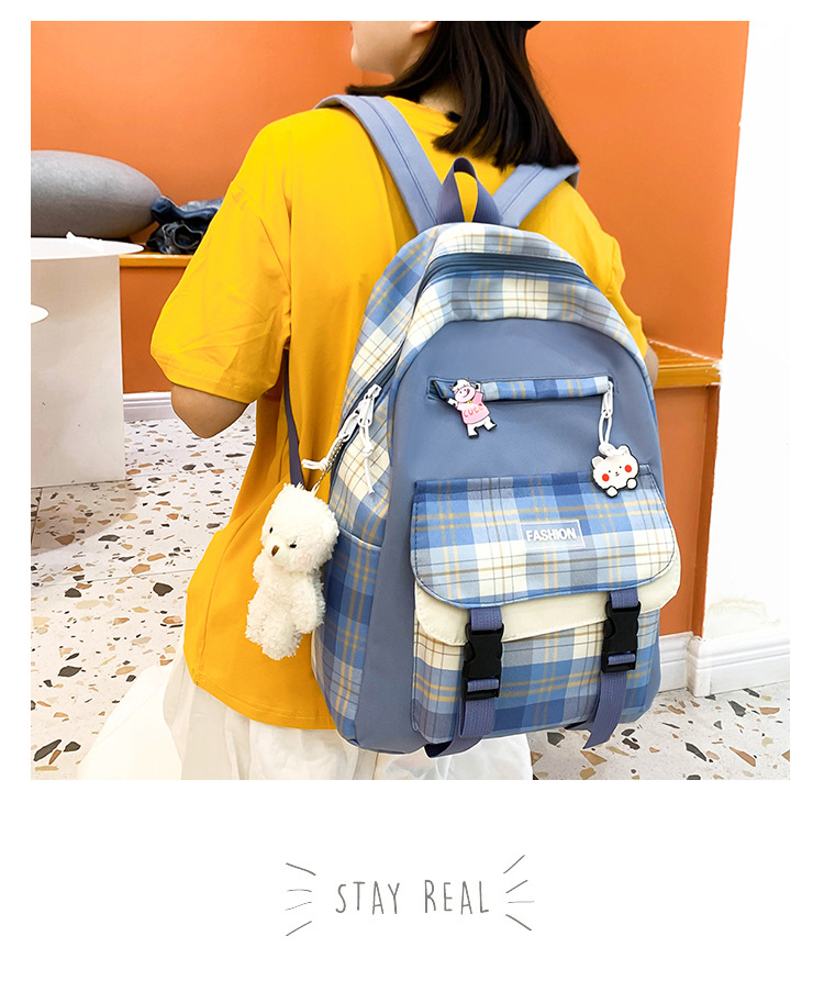 Wholesale Four-piece Contrast Color Plaid Backpack Nihaojewelry display picture 14