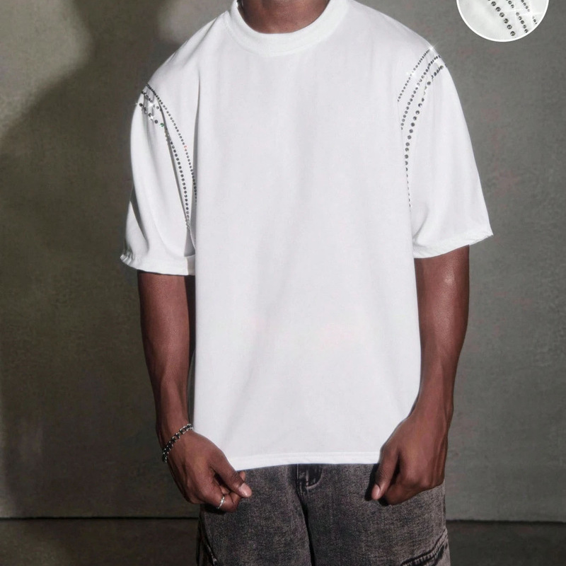 American Aesthetic European and American High Street Street Hot Diamond Design Crop Ins Style Versatile Loose Casual Men's and Women's T-Shirts