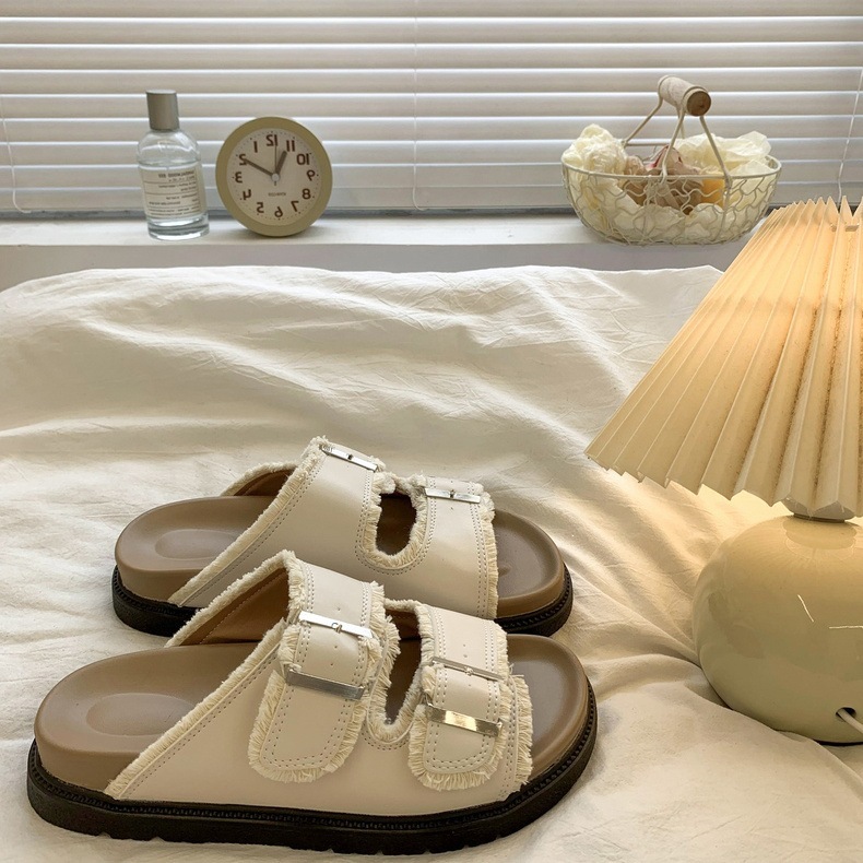 Cross-border tamaño 43 Bocken zapatillas mujeres verano 2026 nuevo muffin zapatillas frías para usar zapatillas de hebilla de suela gruesa universal
