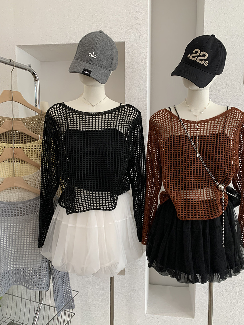 Omalai long-sleeved hollow knitted blouse 2026 spring and summer…