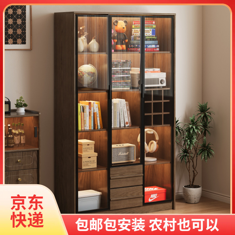 Restaurant Wall Wine Cabinet Display Cabinet Home Light Luxury Modern Simple Glass Door Small Combination Multi-Layer Solid Wood Cabinet