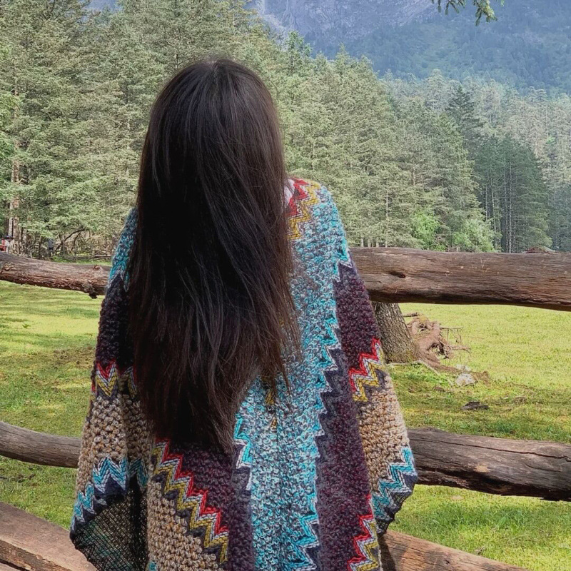 Xu Hongdou mismo estilo Yunnan Lijiang fotografía de viaje estilo étnico chal de punto de las mujeres bufanda exterior capa