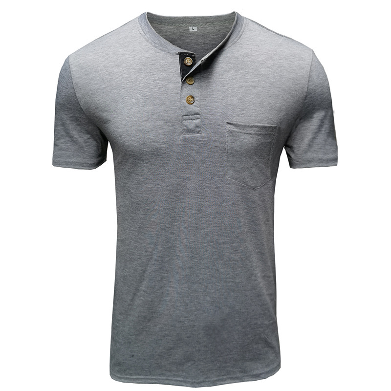 Sommer Europäisches und Amerikanisches Herren-Kurzarm-T-Shirt, Herren-Bottom-Shirt, Rundhalsausschnitt, lässiges, vielseitiges Henley-Shirt_voghion.com