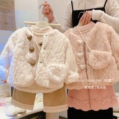 かわいい子供用コート、ファッショナブルなウールのセーター、小さな香りのコート、冬を暖かく保つための二重層の厚みのある暖かいトップス