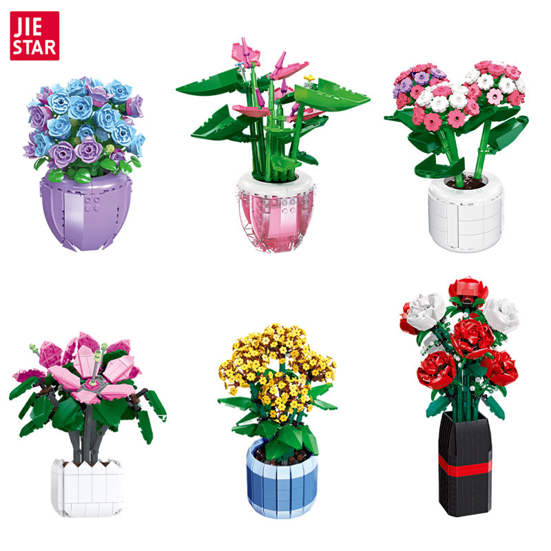 Plantas transfronterizas, bloques de construcción en macetas, ramo inmortal, compatible con Lego Girl Gift, bloques de construcción ensamblados, adornos de juguete al por mayor image 5