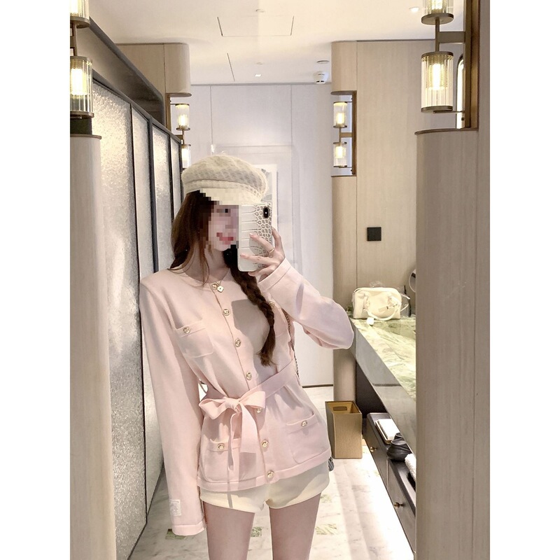 French Korean Style Round Neck Knitted Jacket for Women, Autumn Style, Gentle Style, Long Sleeves, Beautiful Cardigan Top