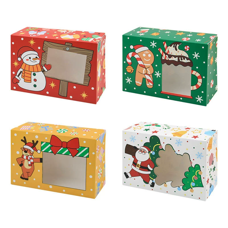 Кросс-бордерная коробка для конфет Amazon на Рождество, белая картонная коробка с окном из ПВХ без складок, коробка для печенья, коробка для выпечки, подарочная коробка