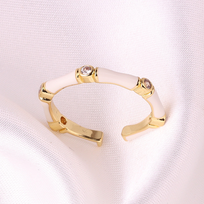 Simple Style Bamboo Copper Enamel Plating Inlay Rhinestones Open Ring 1 Piece