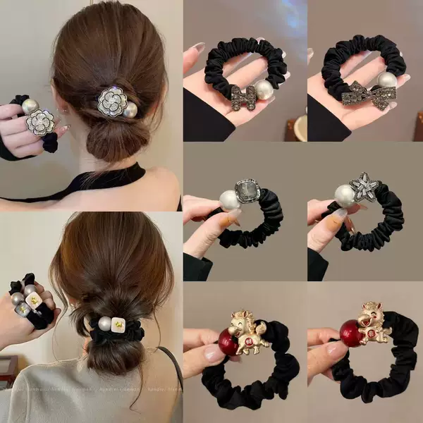 Elegant Korean-Style Hair Tie with Sparkling Rhinestones and Pearls for Women, Suitable for Bun or Ponytail Hairstyles