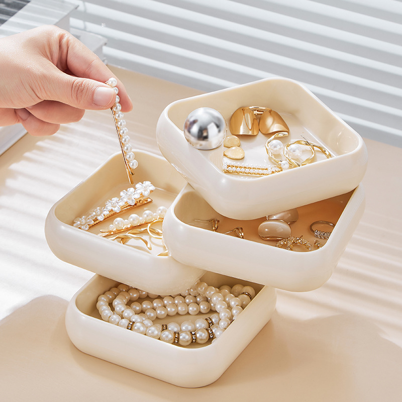 ins style rotating jewelry box household dressing table Jewelry earrings ring jewelry high-looking multi-layer storage box