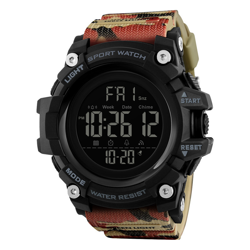 Skmei deportes al aire libre camuflaje militar moda reloj electrónico de los hombres multi-función cuenta atrás estudiante LED reloj
