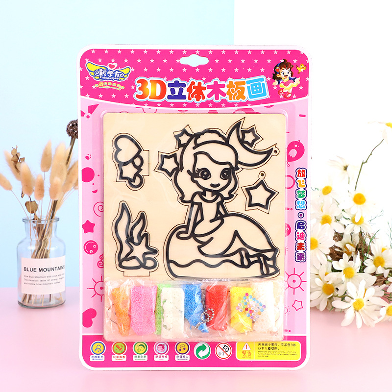 新款3D立体木版画 儿童手工坊创意作品 桌台摆件 兴趣班亲子互动|ru
