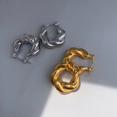 French Retro Light Luxury Copper Plated Genuine Ox Horn Braid Earrings Fashionable and Versatile High-Quality Women's Jewelry