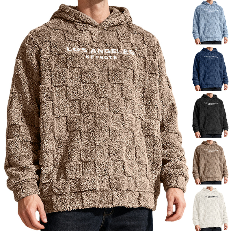 Men's Clothing Men's Hooded Embroidered Loose Casual Sports Lambswool Pullover Hoodie Sweatshirt_voghion.com