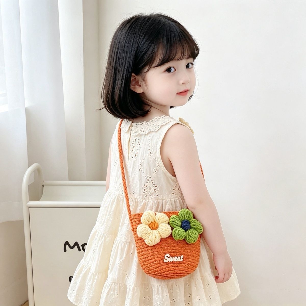 Spring and Summer Floral Small Bag for Baby Girls, Coin Purse, Outdoor Travel Straw Bag, Fresh Crossbody Small Shoulder Bag for Girls