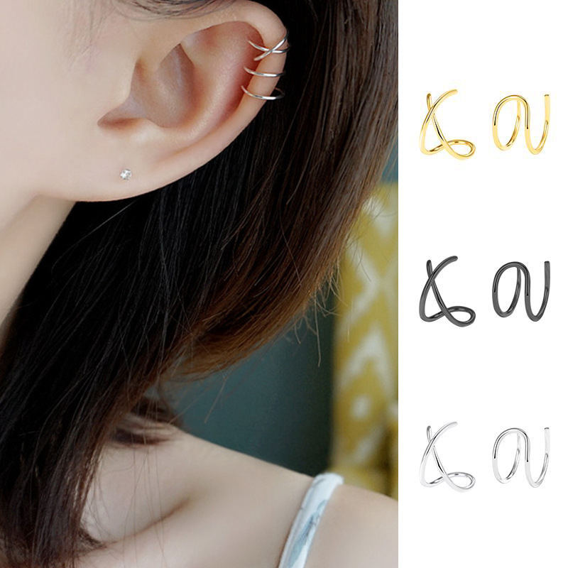 Doble línea cruzada pinzas de orejas 2025 nueva personalidad fresca sin agujeros de orejas pinzas de hueso de orejas pendientes ganchos de orejas parejas de orejas