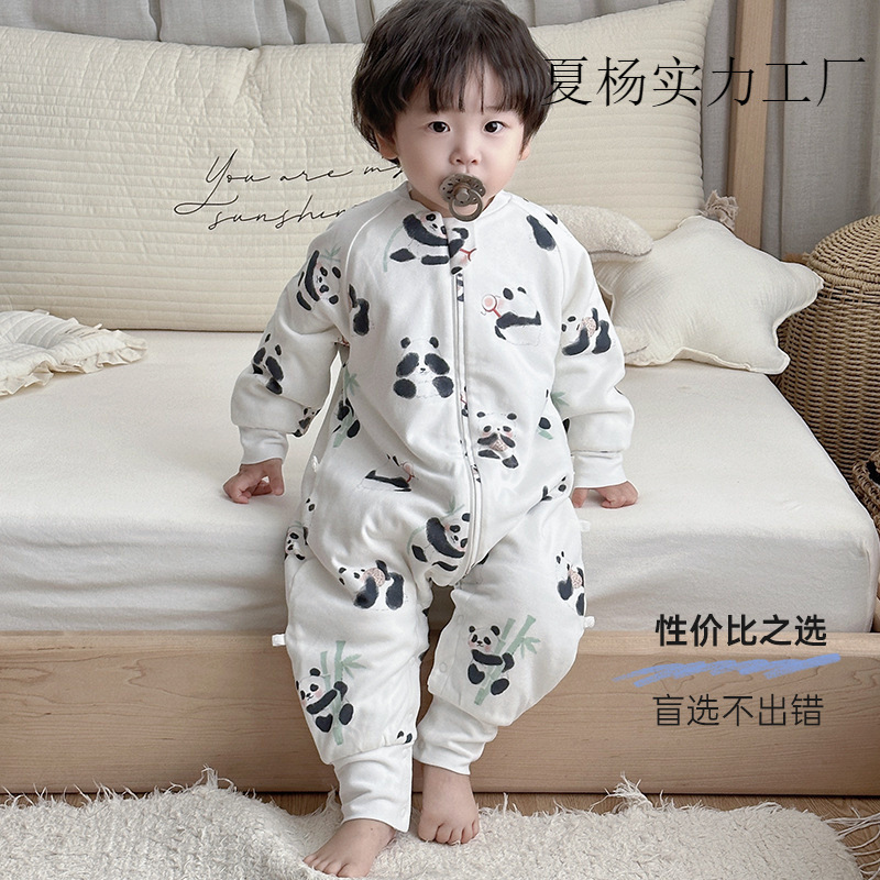 Autumn and Winter Constant Temperature Baby Sleeping Bag Split-Leg Pajamas Baby Pure Cotton Kidsren's Split-Leg Sleeping Bag Anti-Kick Quilted Digital