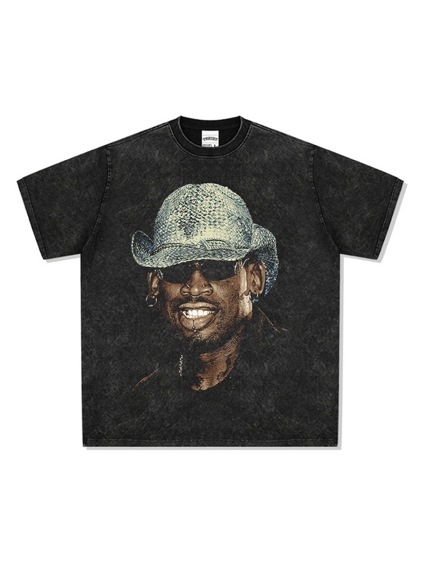 Dennis Rodman Basketball Star Portrait American Retro Printed Short-Sleeved T-Shirt Heavy Loose Top Dennis Rodman Basketball Star Portrait American Retro Printed Short-Sleeved T-Shirt Heavy Loose Top