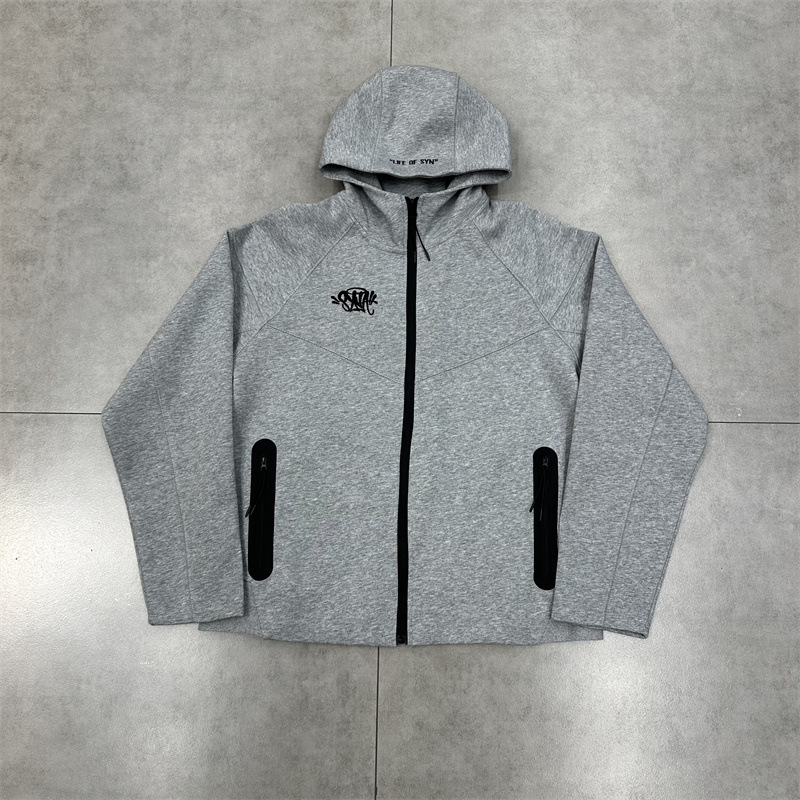 アメリカンファッション Syna 小さなラベル刺繍ステッチコントラストカラープラスベルベットメンズとレディースカーディガンフード付きジャケットカジュアルジッパーパンツスーツ|undefined